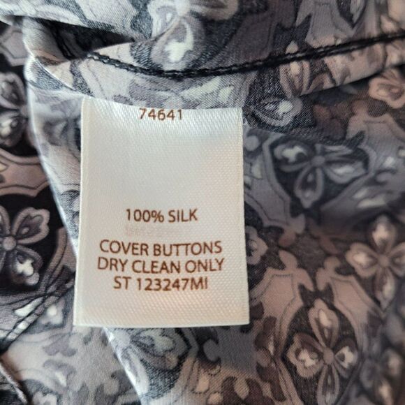 Tresori Silk Blouse Long Sleeve Spread Dagger Collar Button Up S Gray Retro 70s - Picture 11 of 12